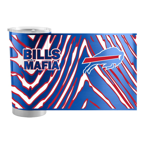 Logo Brands Bills Mafia 20 Oz. Stainless Steel Tumbler In Blue, Red & White - Front View With Extended Wrap Graphic Look