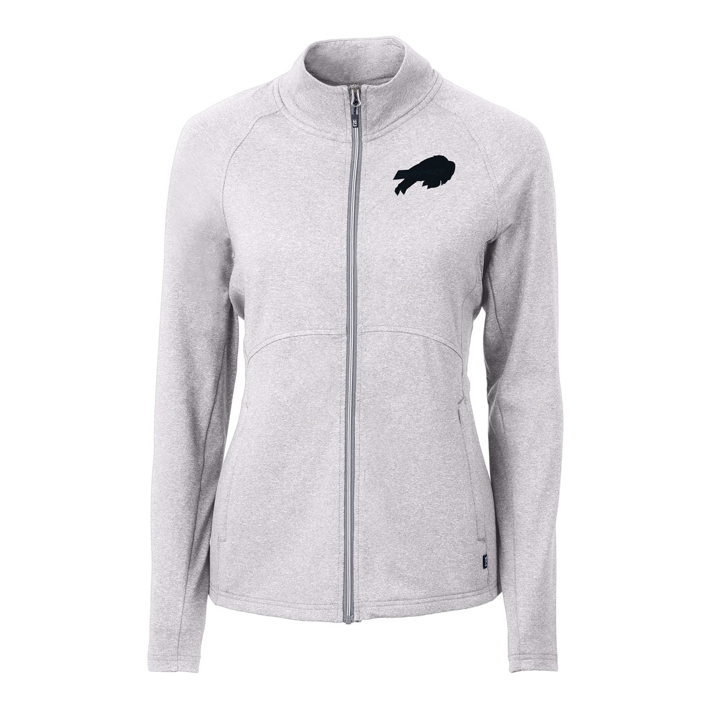 Buffalo Bills Cutter & Buck Adapt Eco Knit Heather Recycled Womens Full Zip In Grey - Front View