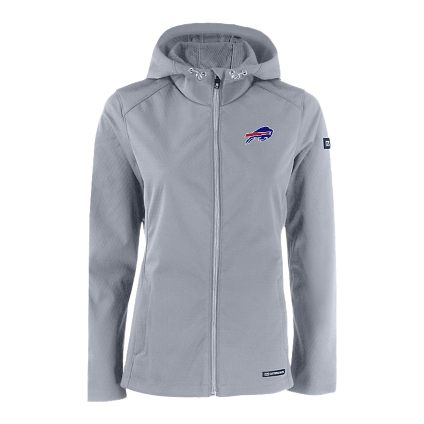 Buffalo Bills Cutter & Buck Evoke Eco Softshell Recycled Full Zip Womens Jacket In Grey - Front View