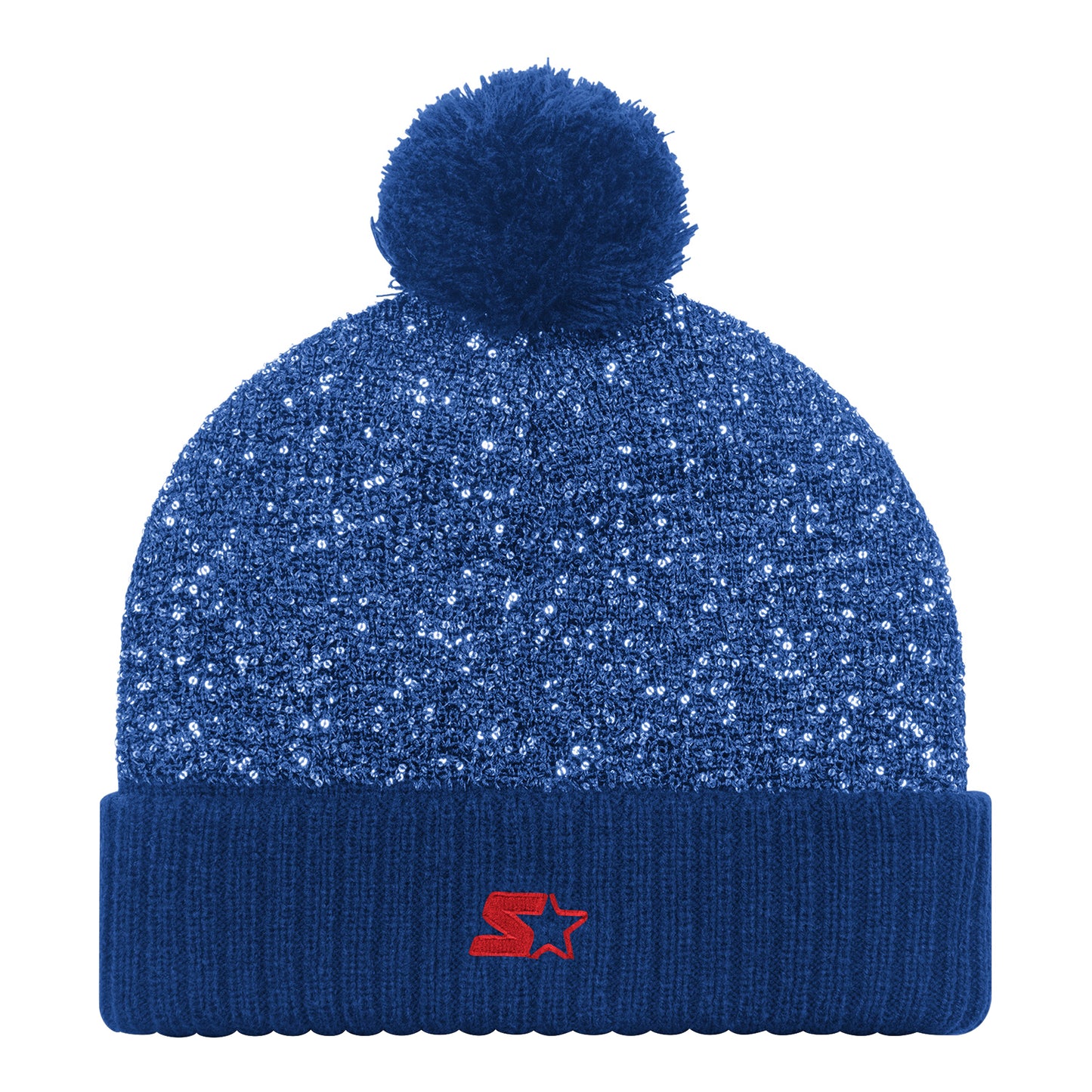 Ladies Buffalo Bills Starter Cuff Sequin Pom Knit Hat In Blue - Back View
