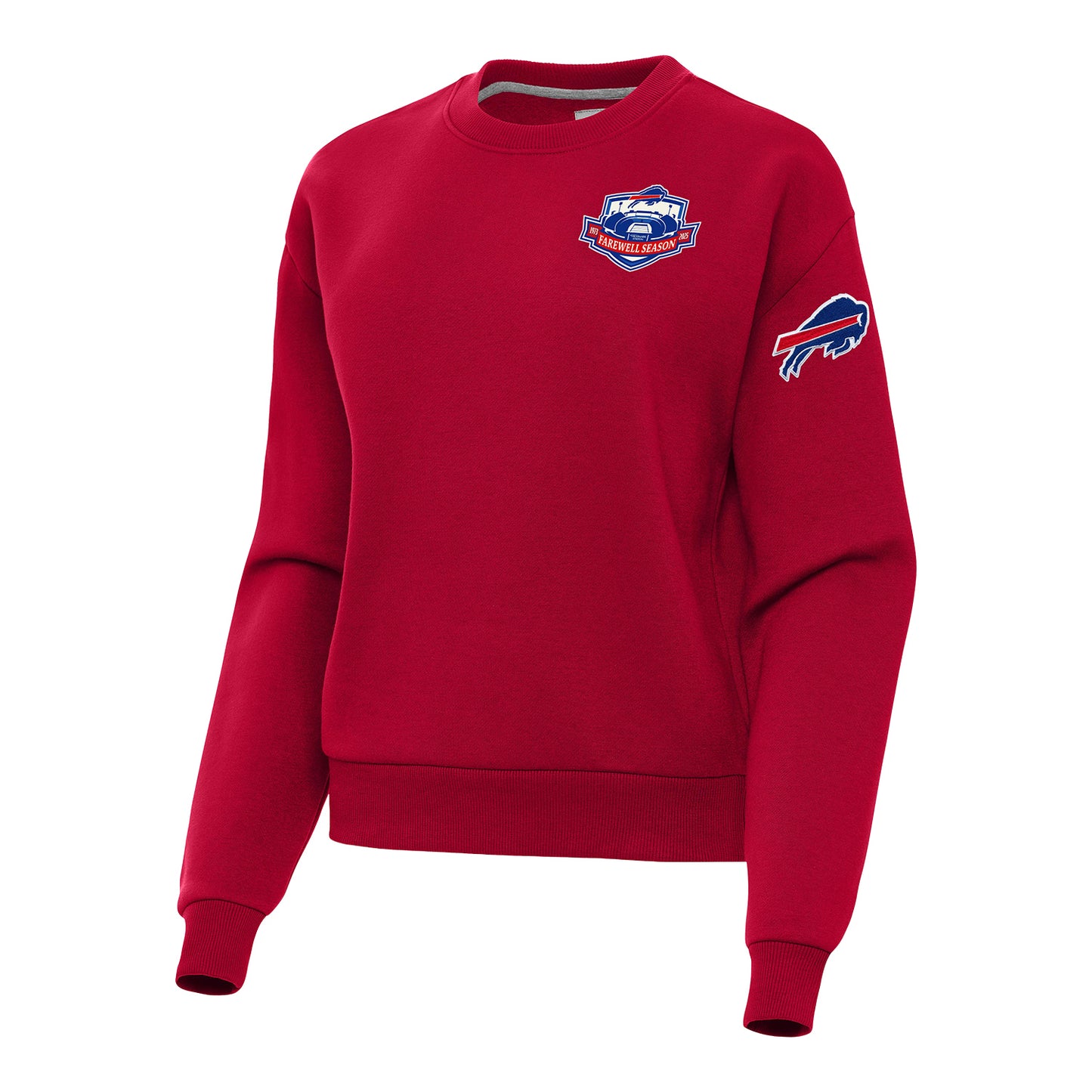 Buffalo Bills Antigua Final Season Ladies Crewneck In Red - Front View