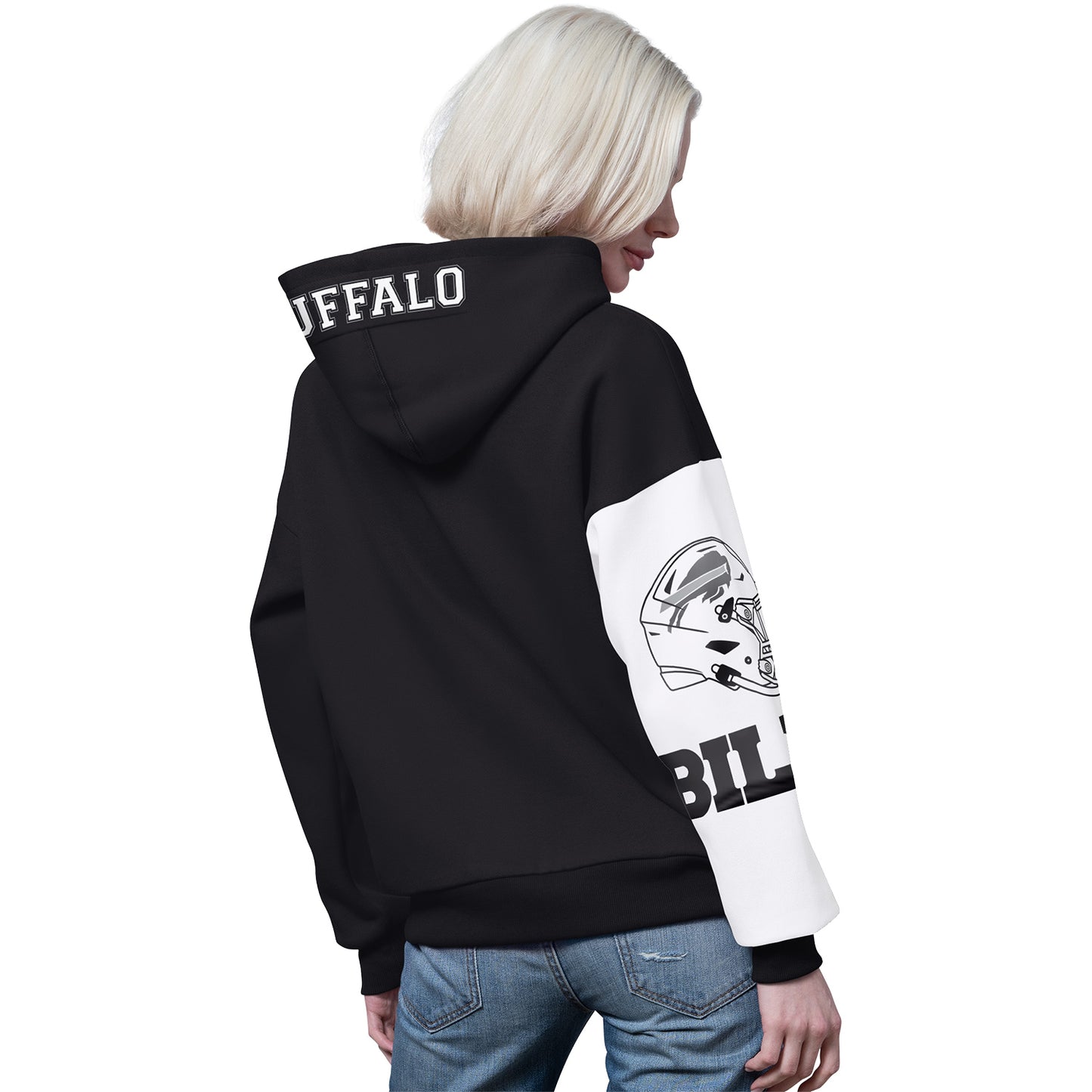 Ladies Buffalo Bills Starter 4th Down White Hoodie In Black - Back View