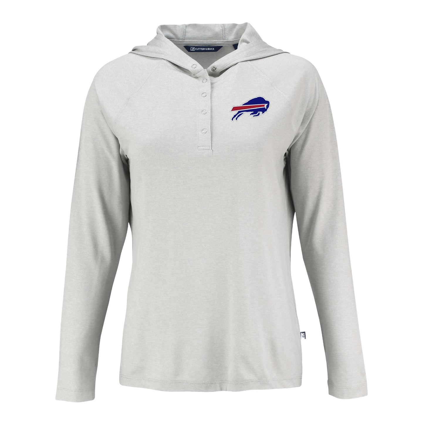 Buffalo Bills Cutter & Buck Coastline Epic Comfort Eco Recycled Womens Hooded Shirt In White - Front View