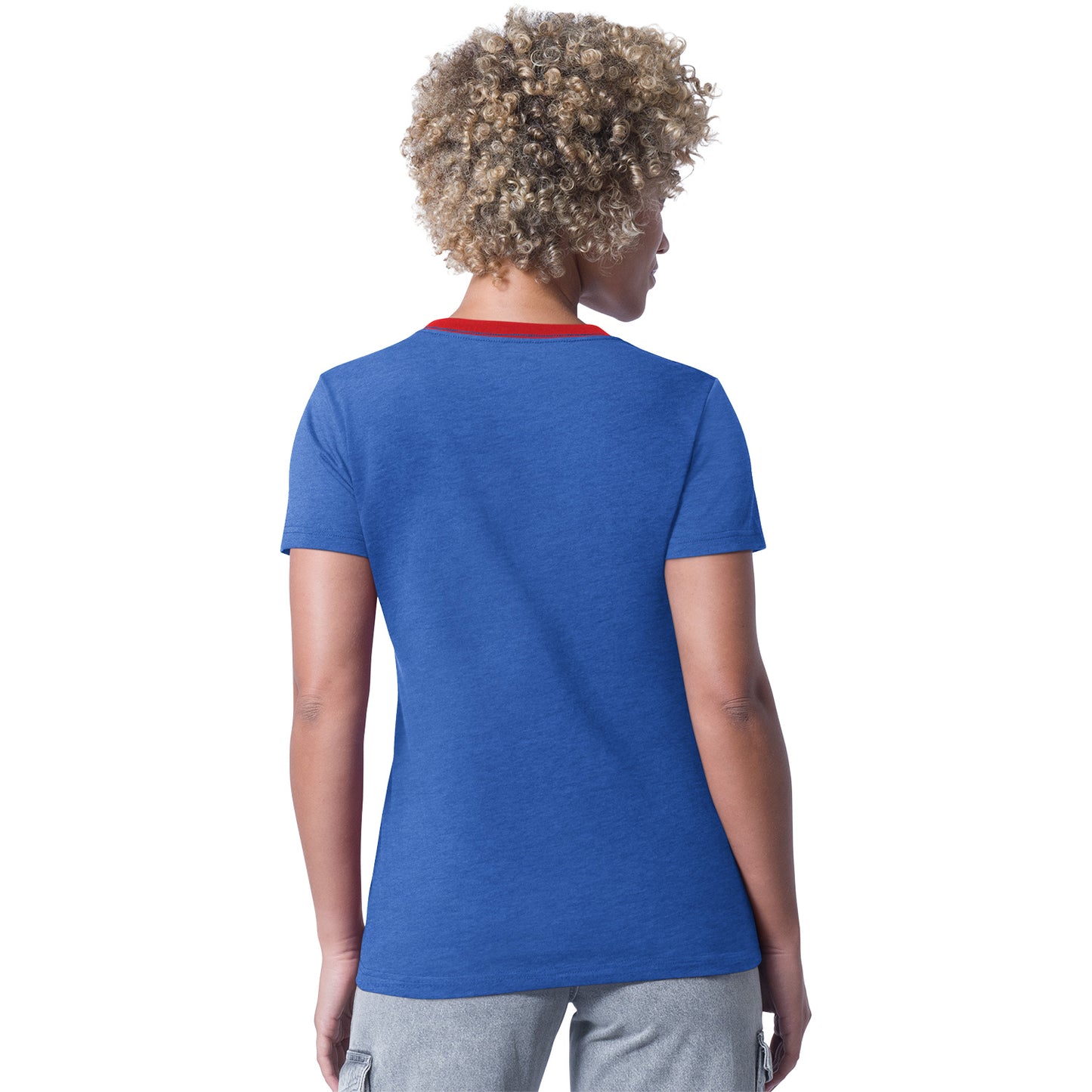 Ladies Main Play Crew Neck Script T-Shirt In Blue - Back View