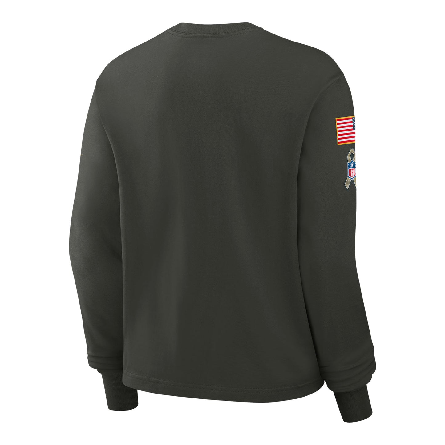 Ladies Buffalo Bills Nike 2025 Salute to Service Long Sleeve T-Shirt In Dark Green - Back View