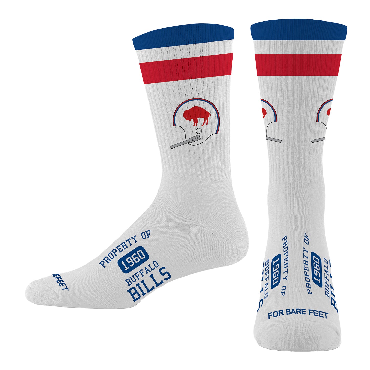Bills For Bare Feet Retro Helmet Socks In White - Front View