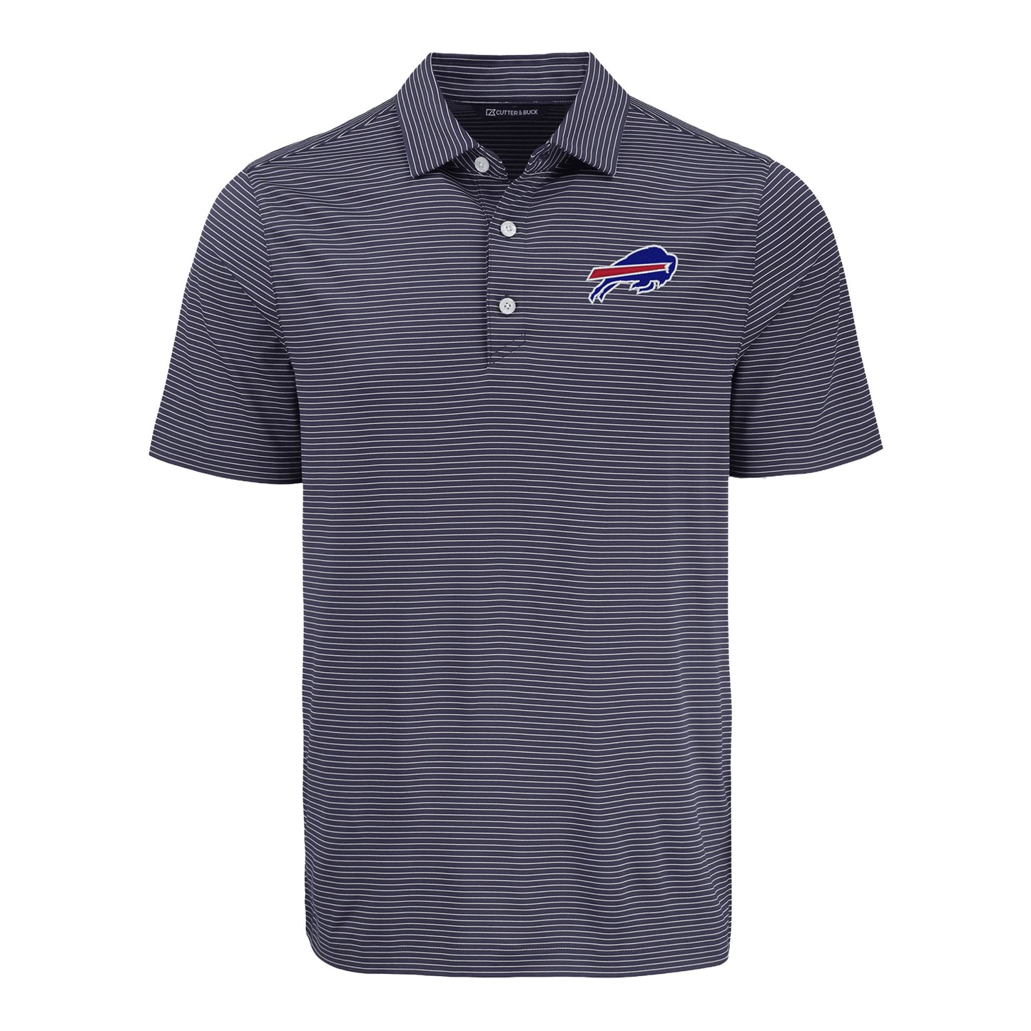 Buffalo Bills Cutter & Buck Forge Eco Fine Line Stripe Stretch Recycled Mens Polo In Grey - Front View