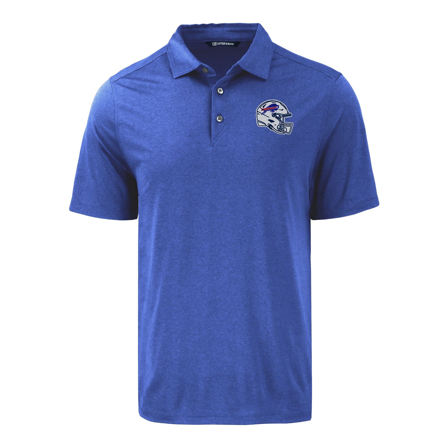 Buffalo Bills NFL Helmet Cutter & Buck Coastline Epic Comfort Eco Recycled Mens Polo In Blue - Front View