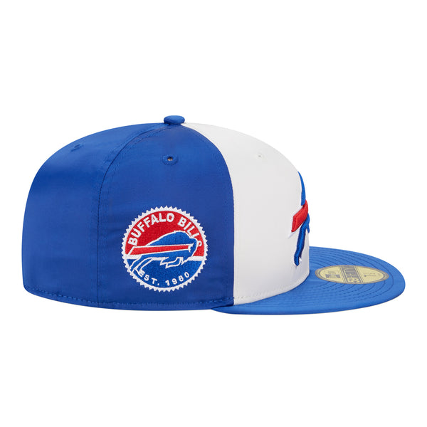 New Era Bills Satin 59FIFTY Fitted Hat In White & Blue - Right Side View