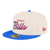 New Era Bills 59FIFTY Chrome Script Fitted Hat In Cream - Front Left View