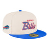 New Era Bills 59FIFTY Chrome Script Fitted Hat In Cream - Front Right View