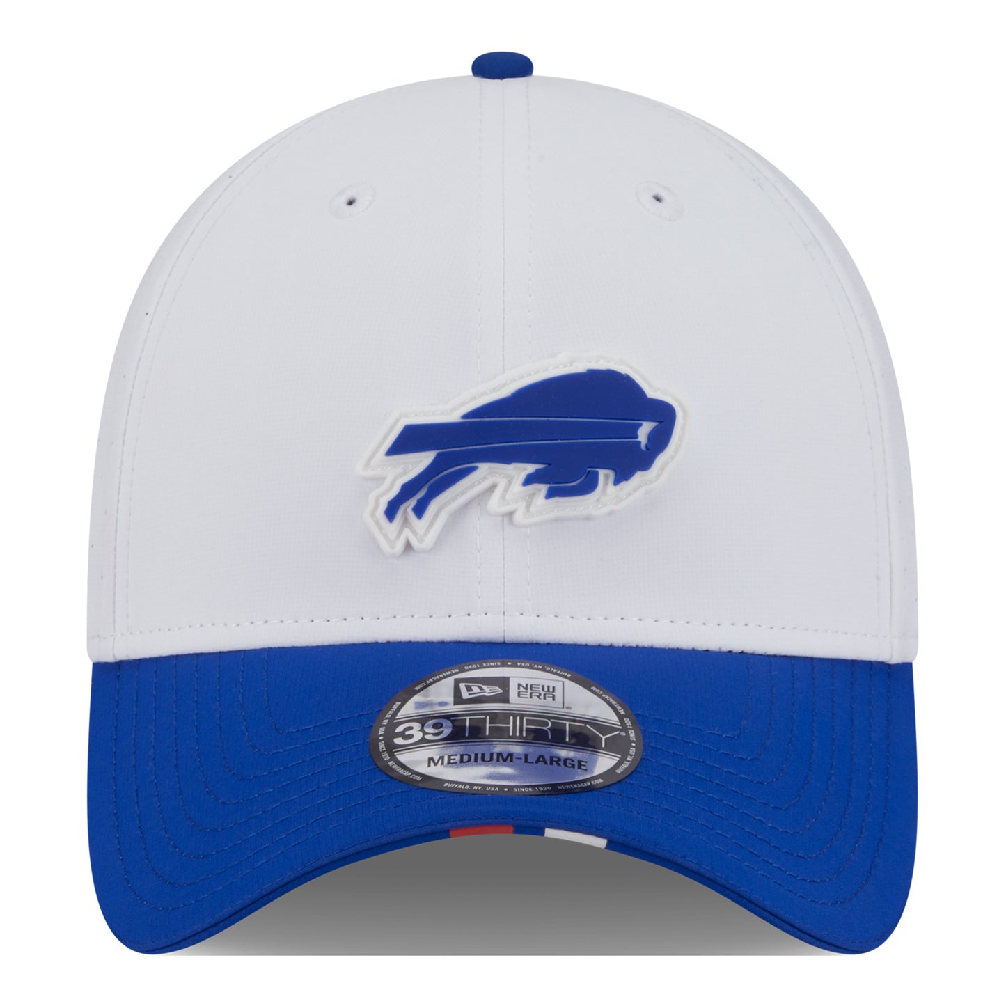 New Era 39THIRTY Bills Training Camp Flex Hat In White - Front View