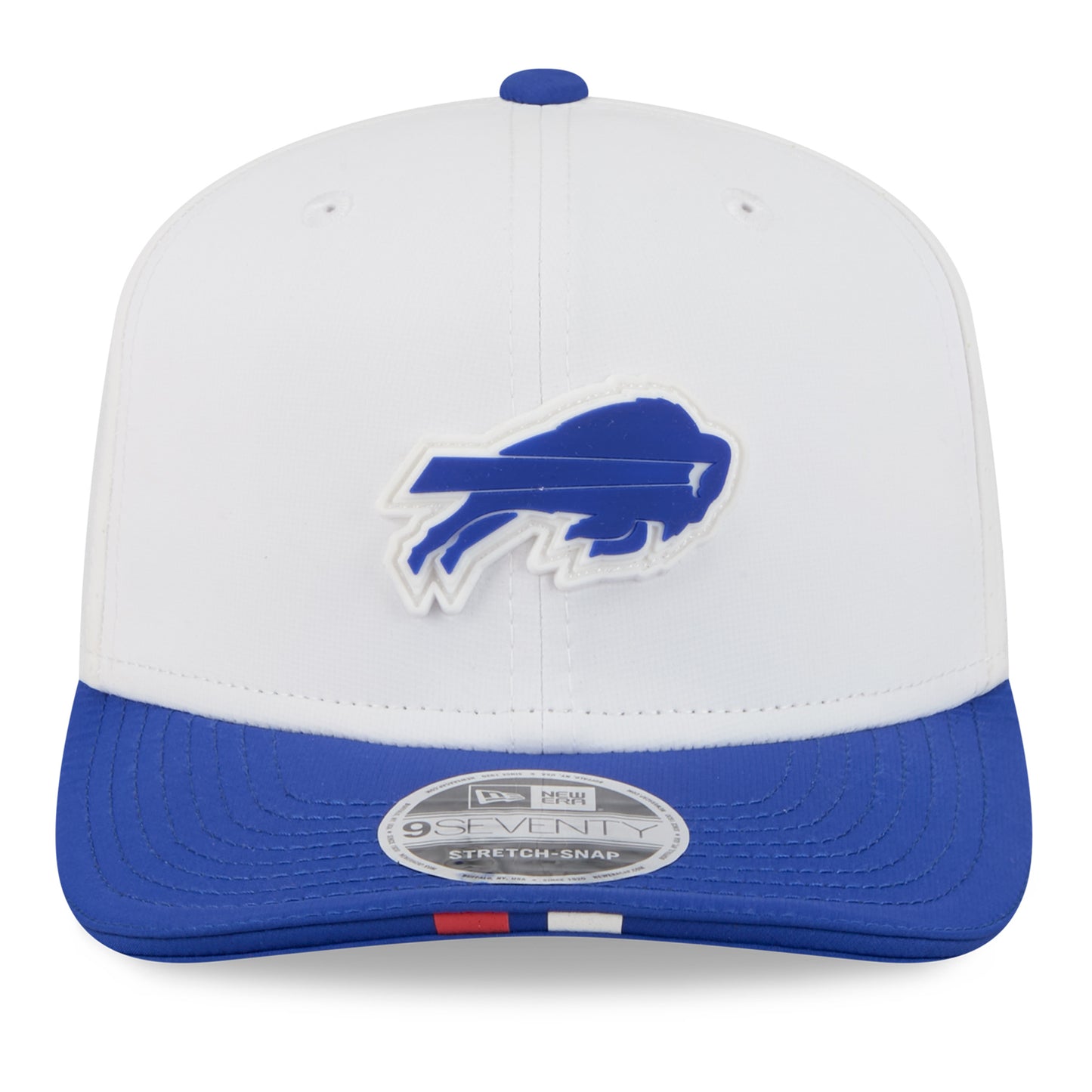 New Era 9SEVENTY Bills Training Camp Primary Snap Hat In White - Front View