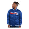Starter Bills Bronx Bubble Bills Mafia Button Down Jacket In Blue - Front View On Model