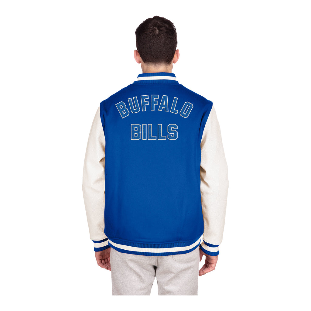 Blue and White Buffalo Bills Letterman Jacket