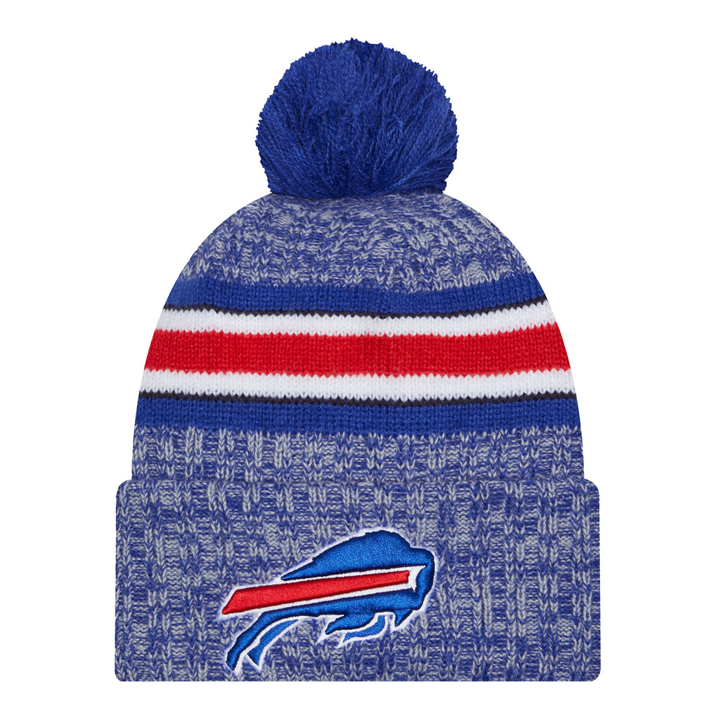 Buffalo Bills New Era 2023 Sideline Historic Pom Cuffed Knit Hat -  Cream/Royal