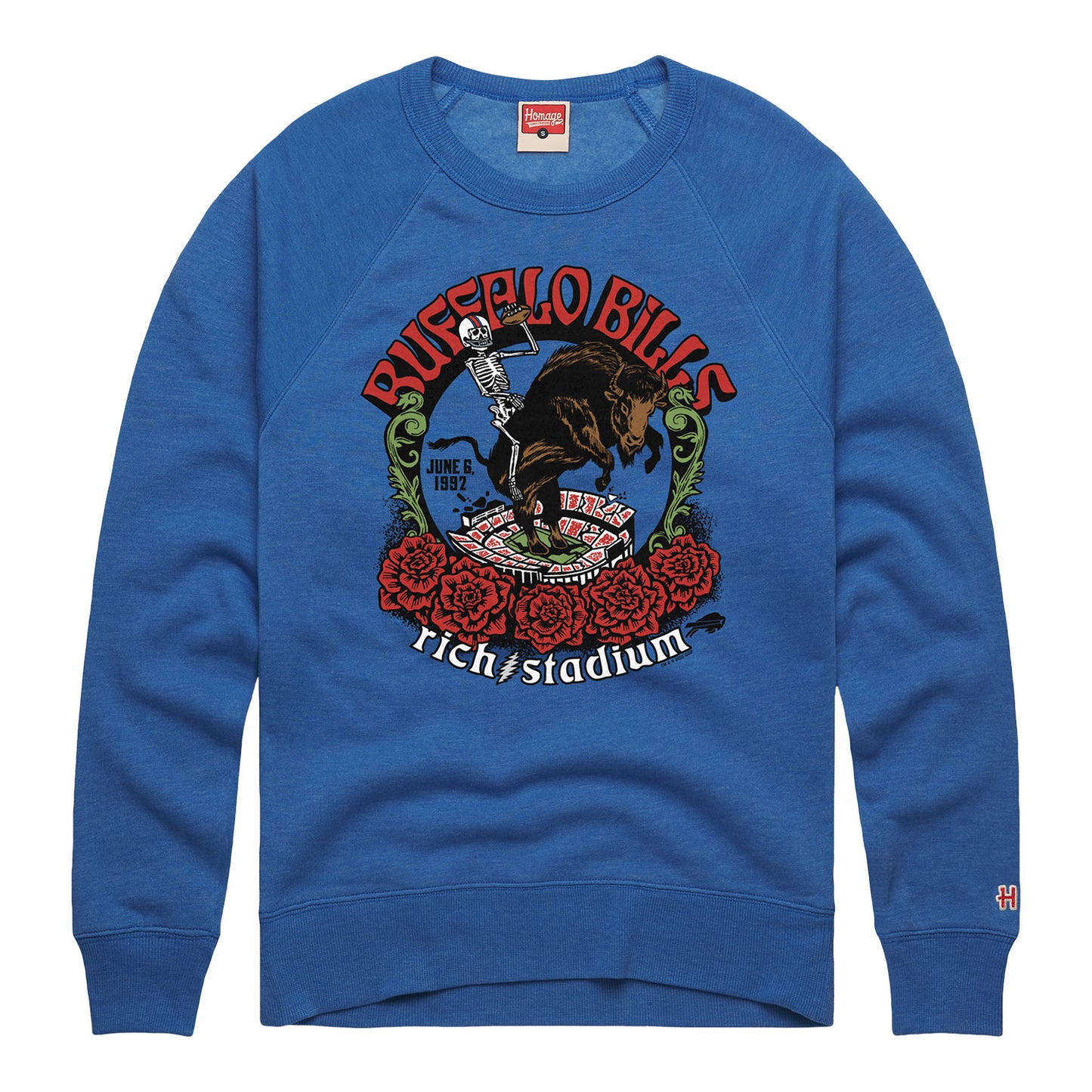 Buffalo Bills Grateful Dead Rich Stadium Crewneck In Blue - Front View