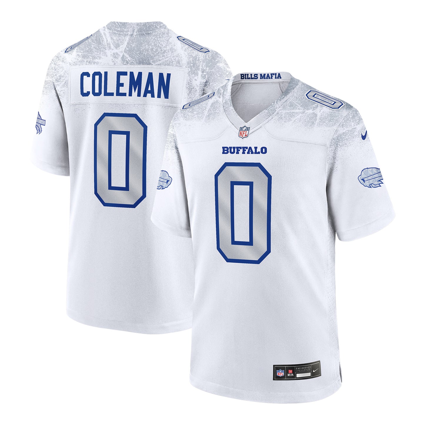 Keon Coleman Buffalo Bills Nike Game Rivalry Series Jersey In White, Silver & Blue - Combined Front & Back View