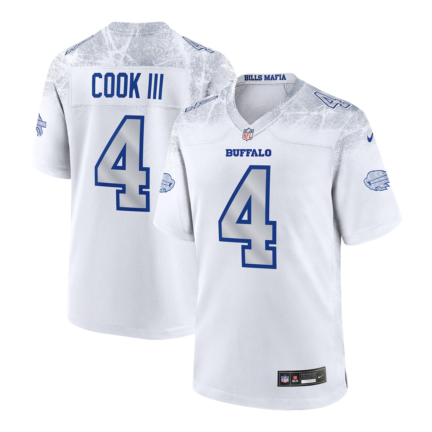 James Cook Buffalo Bills Nike Game Rivalry Series Jersey In White, Silver & Blue - Combined Front & Back View