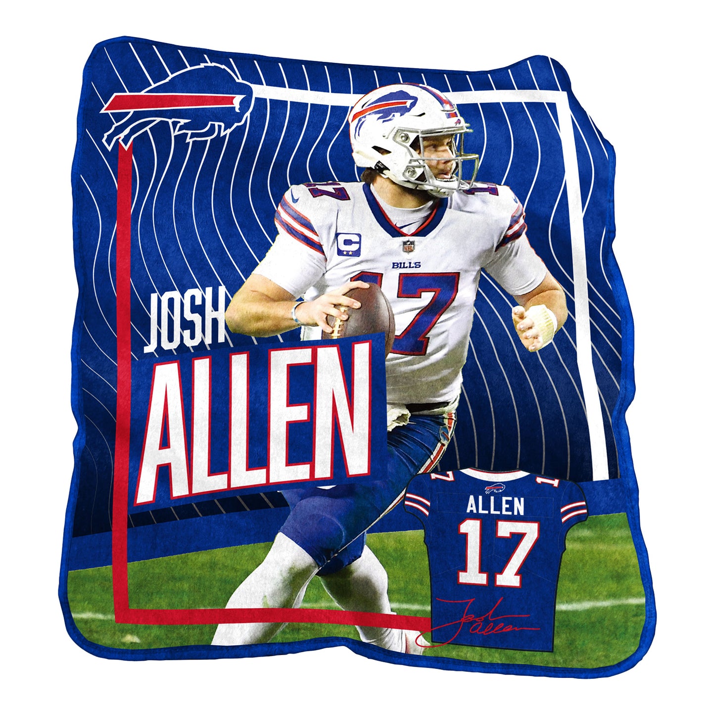 Buffalo Bills Josh Allen Blanket In Blue - Front View