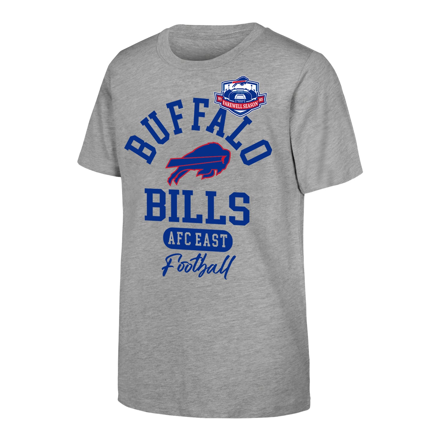 Buffalo Bills Highmark Stadium Farewell Season Youth T-Shirt In Grey - Front View