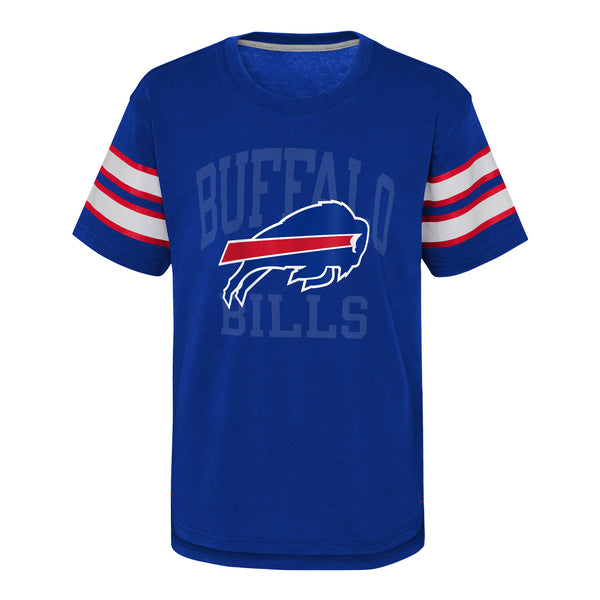 Youth Team Official Stripe Bills T-Shirt In Blue, White & Red - Front View