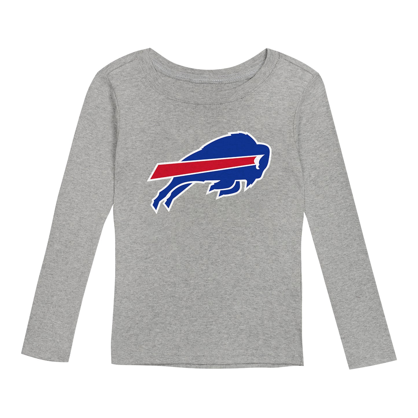 Buffalo Bills Juvenile All Over Print PJ Set In Grey - Long Sleeve Shirt Front View