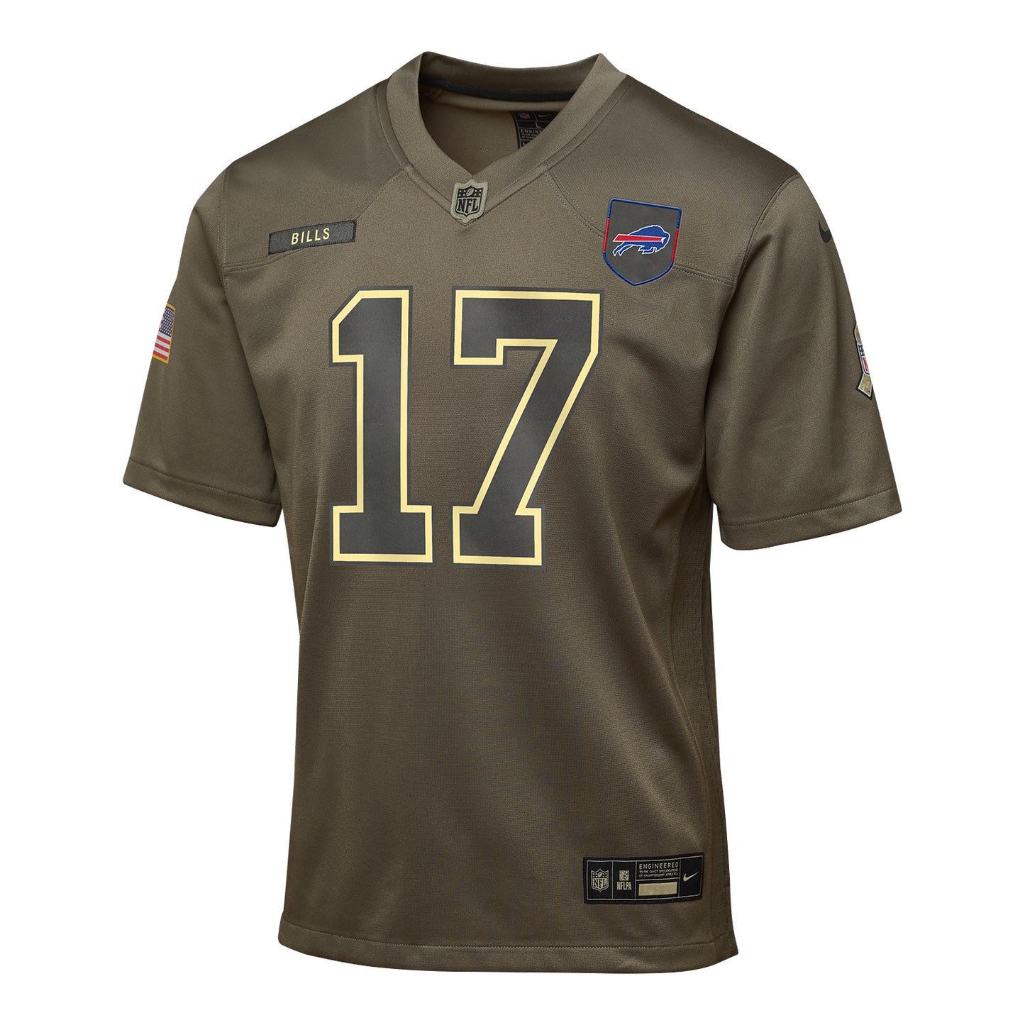 Youth Buffalo Bills 2025 Salute to Service Josh Allen Jersey In Green - Front View