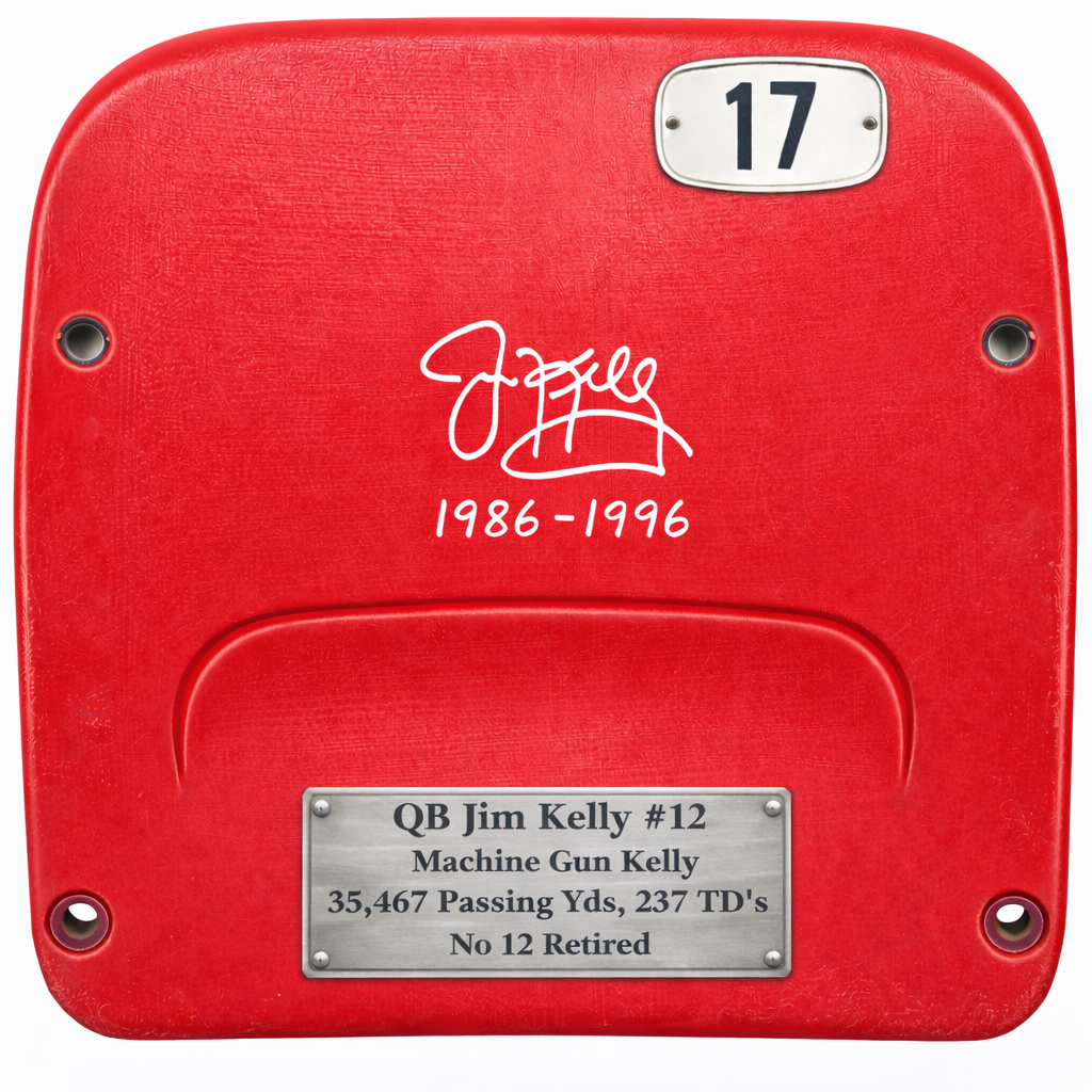 Jim Kelly Autographed Highmark Stadium Authentic Red Seatback (Pre-Order)