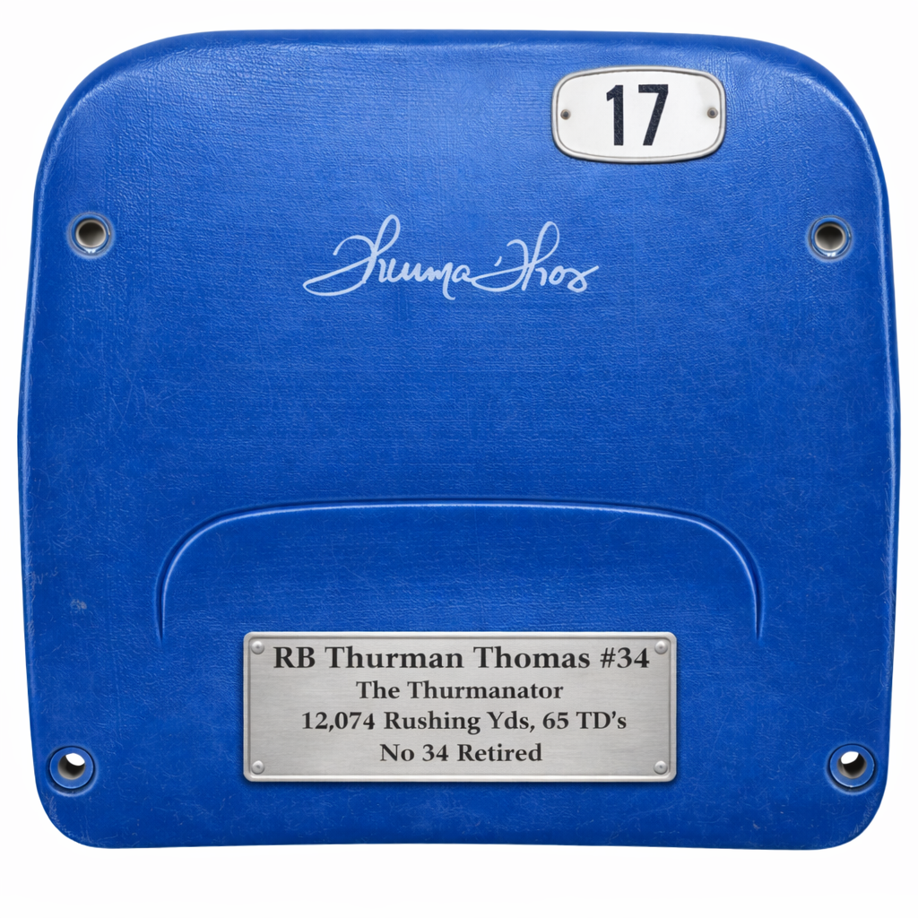 Thurman Thomas Autographed Highmark Stadium Authentic Blue Seatback (Pre-Order)