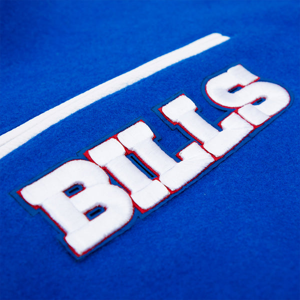Pro Standard Buffalo Bills Varsity Jacket In Blue & White - Zoom View On Right Hip Logo