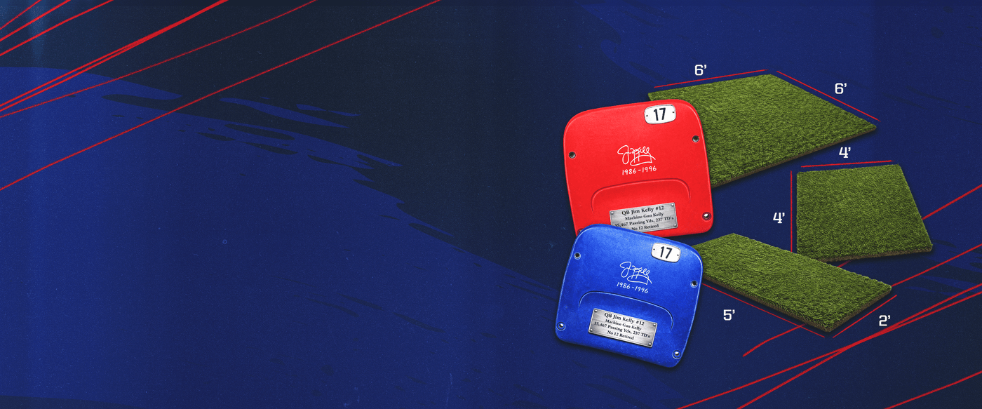 <p>Jim Kelly Autographed Seatbacks & Larger Turf Sections</p>