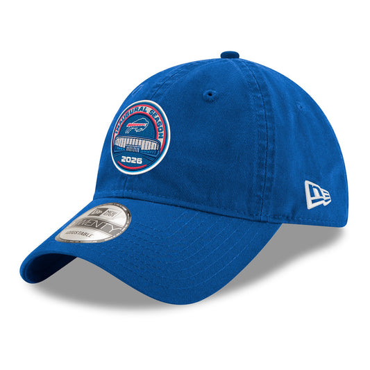 Buffalo Bills 2026 Highmark Stadium Inaugural Season Logo 9FORTY Hat by New Era In Blue - Angled Left Front View