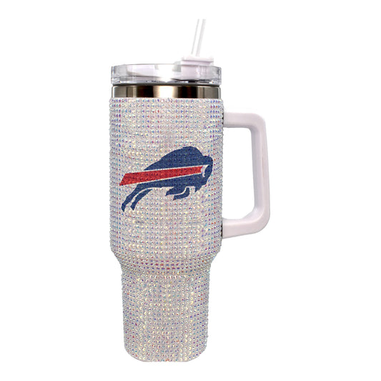 Buffalo Bills Bling Stemless Wine Glass In Silver - Front View