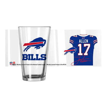 LOGO Brands Bills Josh Allen Pint Glass - Front View Showing Extended Graphic Detail