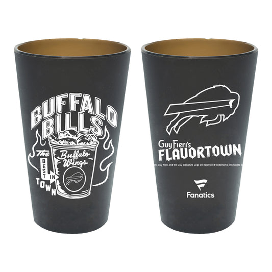 Wincraft x Guy Fieri Buffalo Bills Flavortown 16 oz. Silicone Pint Glass In Black - Front & Back View