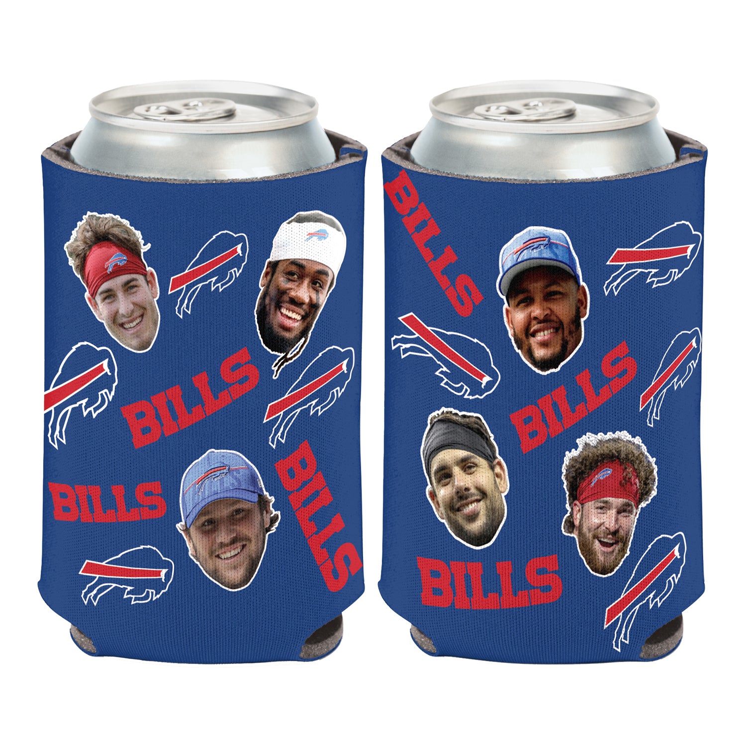 Wincraft Buffalo Bills 12oz Can Cooler Scatter Player Print In Blue - Front View