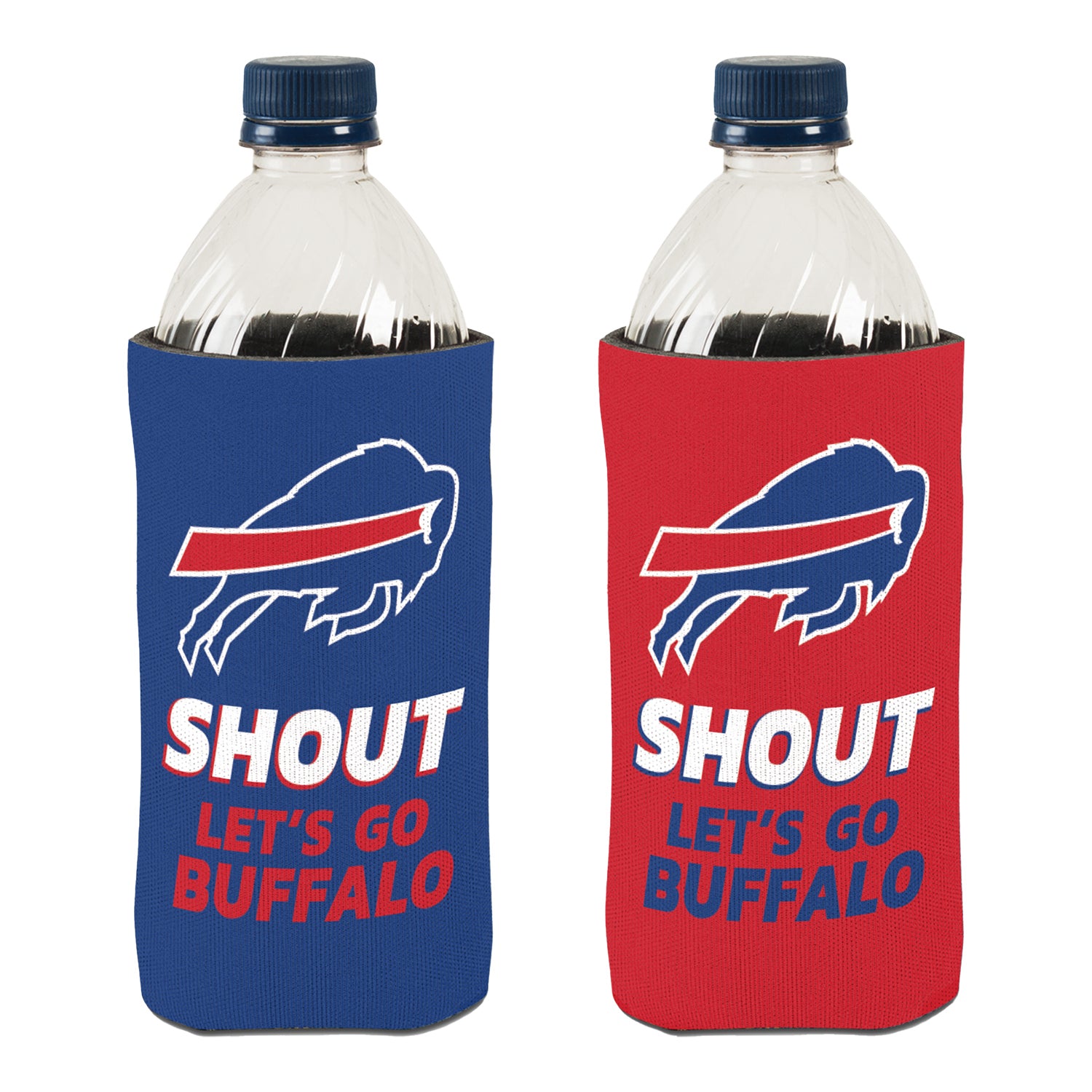 Buffalo Bills Shout 20 oz Can Cooler In Blue & Red - Front View