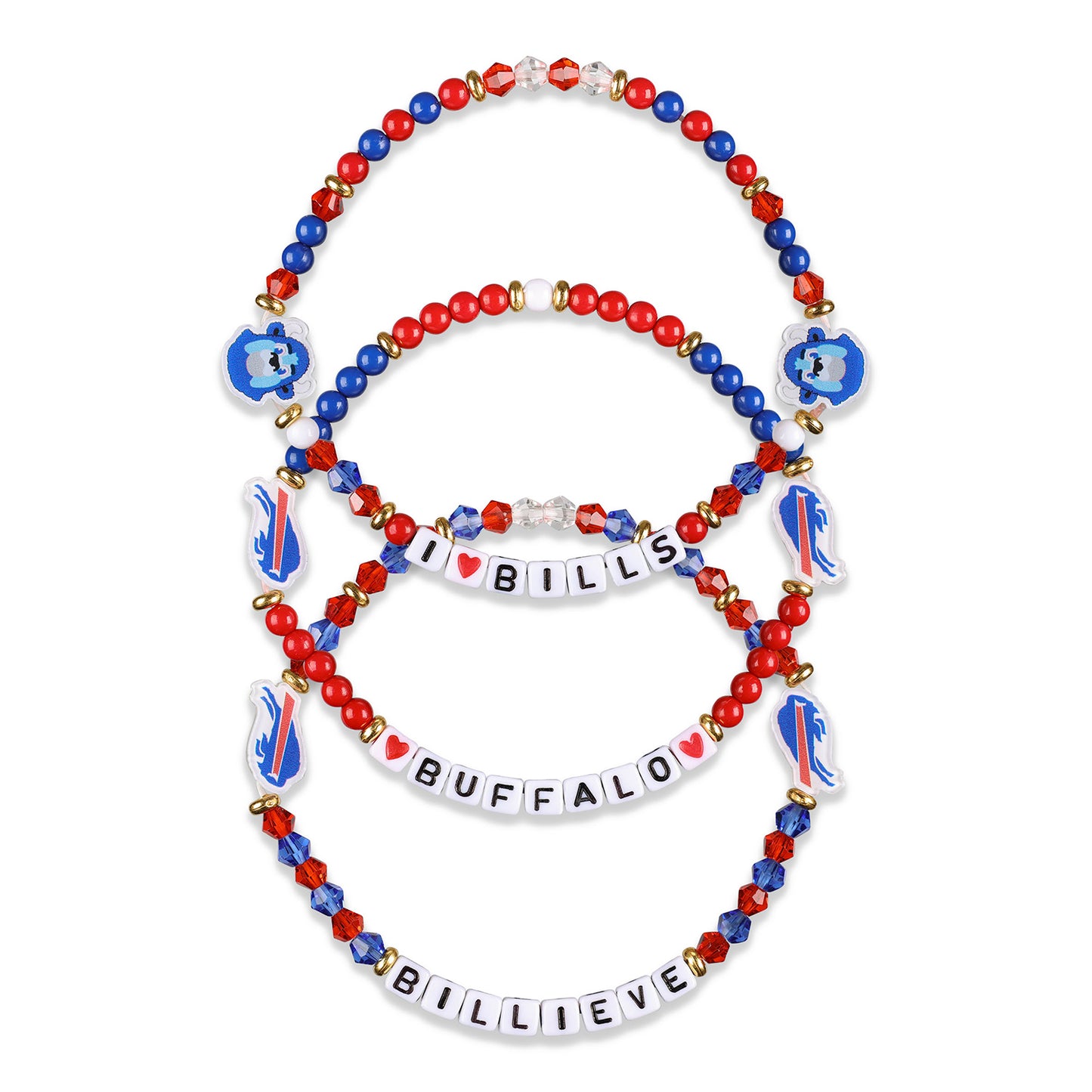 Bills 3-Pack Beaded Friendship Bracelet In Red, White & Blue - Front View