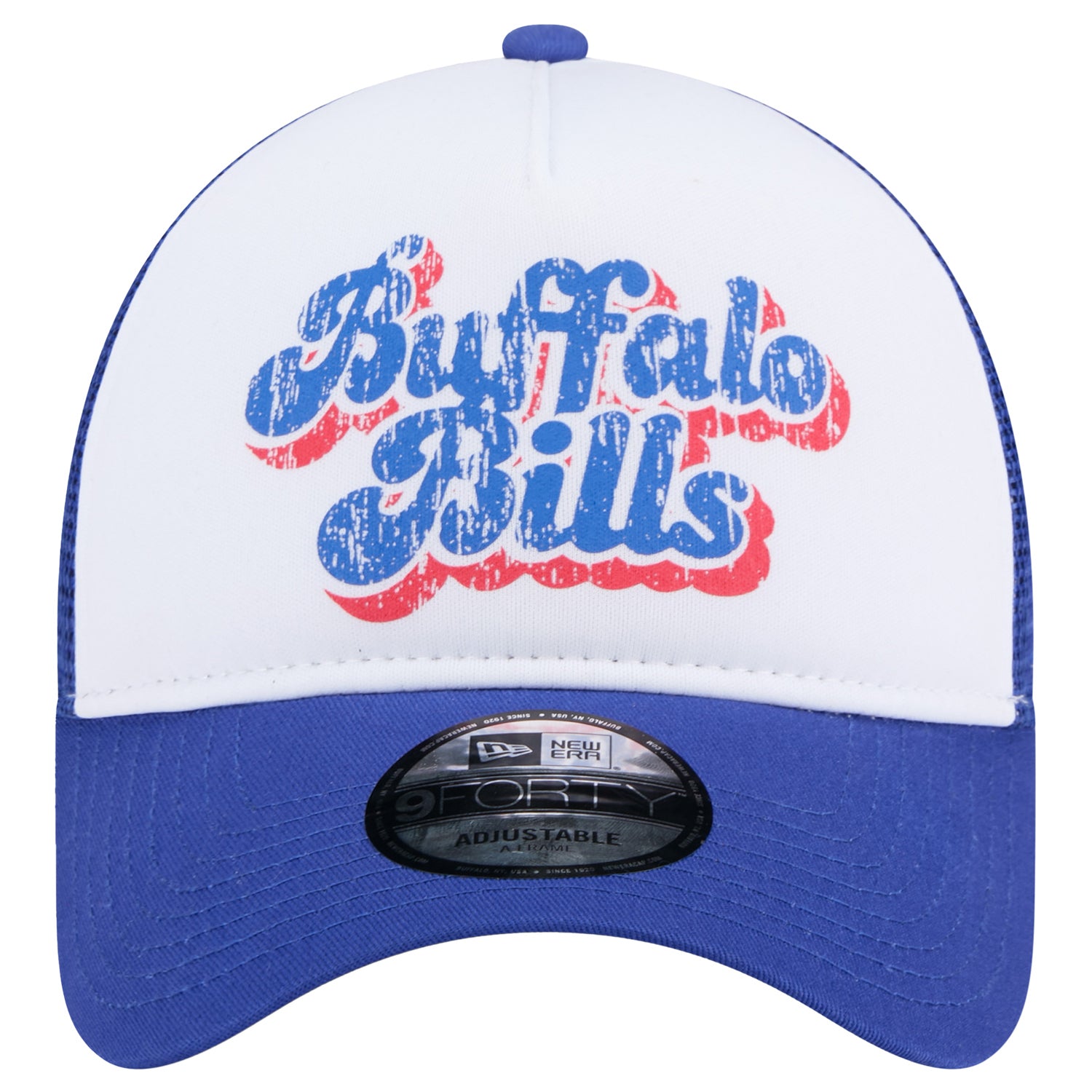 Ladies Bills New Era 9FORTY Retro Script Adjustable Hat In White - Front View