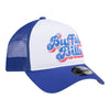 Ladies Bills New Era 9FORTY Retro Script Adjustable Hat In White - Front Right View