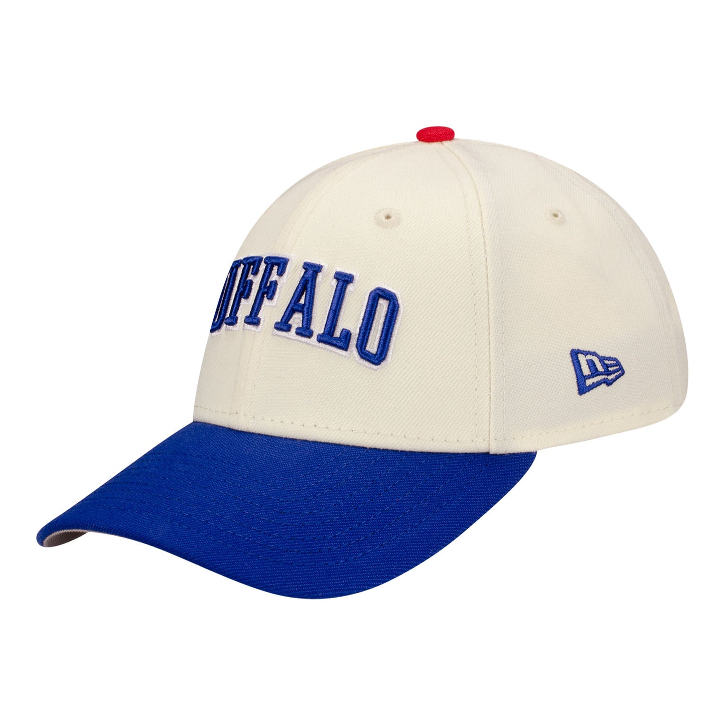 Women's New Era Bills 9FORTY Buffalo Script Adjustable Hat In White - Front Left View