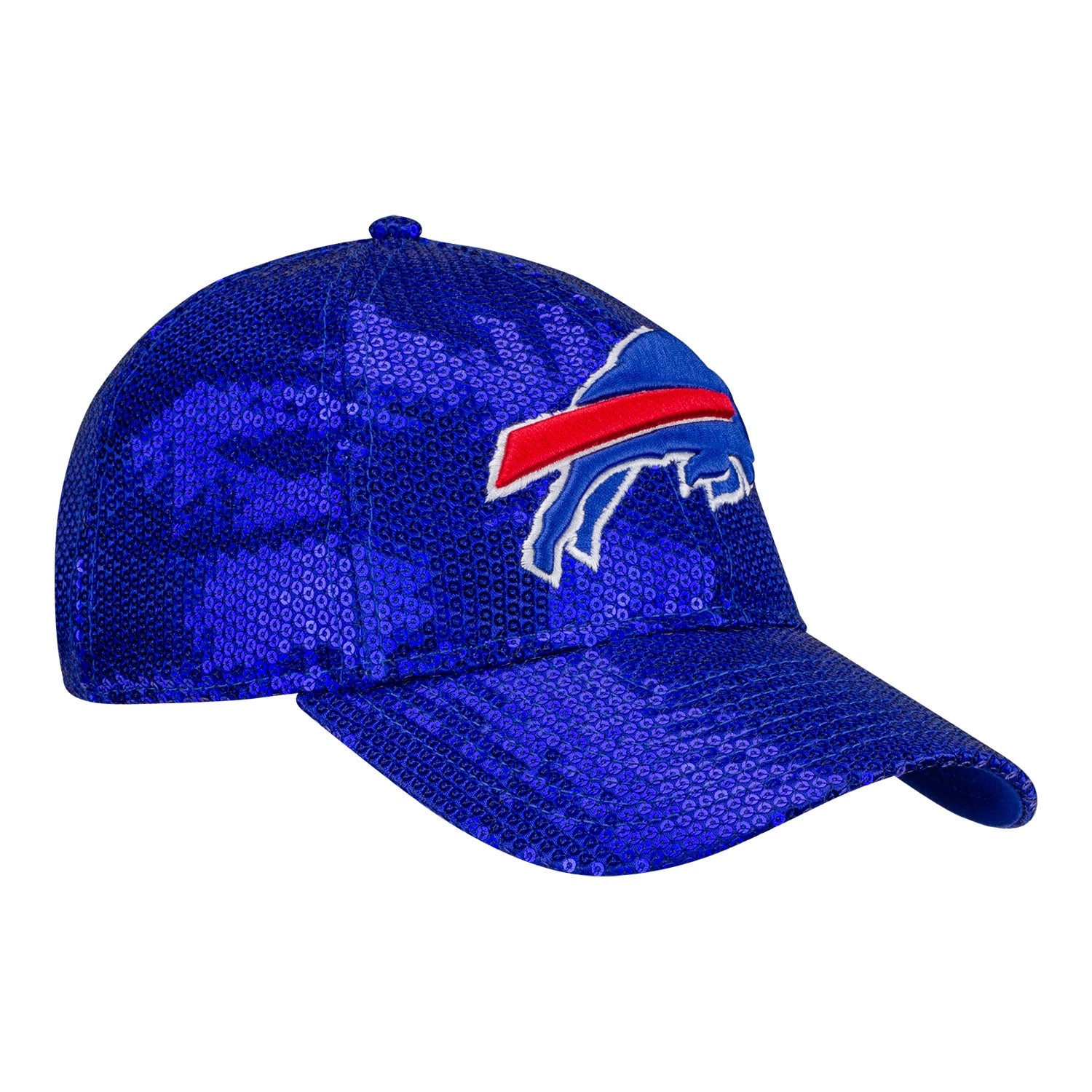 Bills New Era Women's 9TWENTY Oversized Sequin Logo Hat In Blue - Front Right View