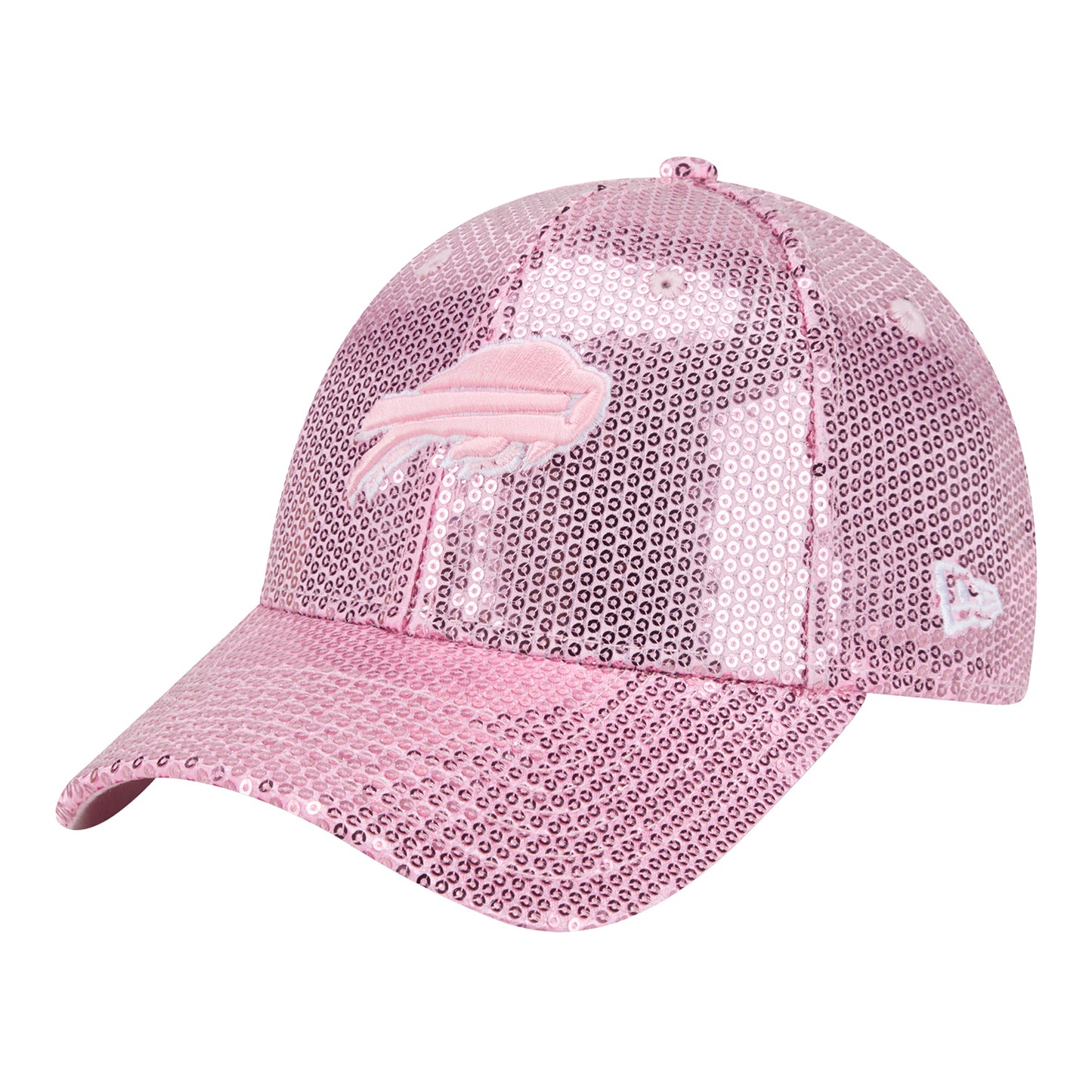 Ladies Buffalo Bills New Era 9FORTY Sequin Hat - Pink - Angled Left Side View