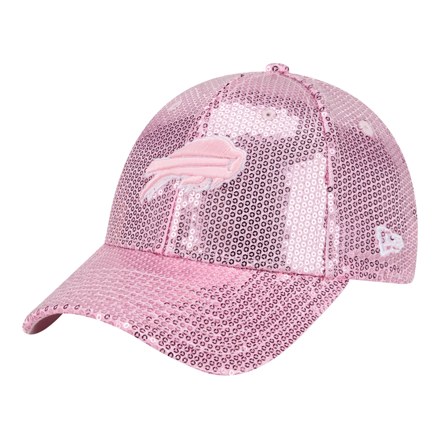 Ladies Buffalo Bills New Era 9FORTY Sequin Hat - Pink - Angled Left Side View