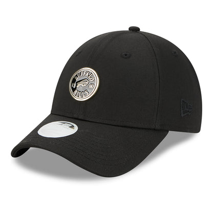 Ladies Buffalo Bills New Era 9FORTY Badge Primary Hat In Black - Front Side View
