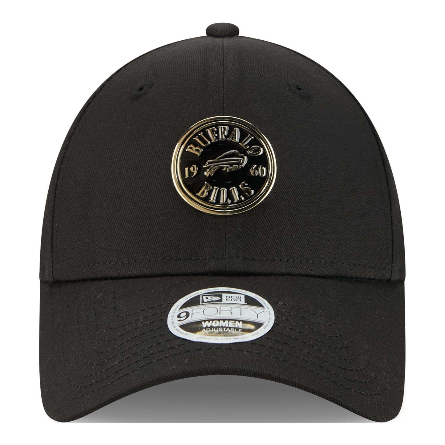 Ladies Buffalo Bills New Era 9FORTY Badge Primary Hat In Black - Front View