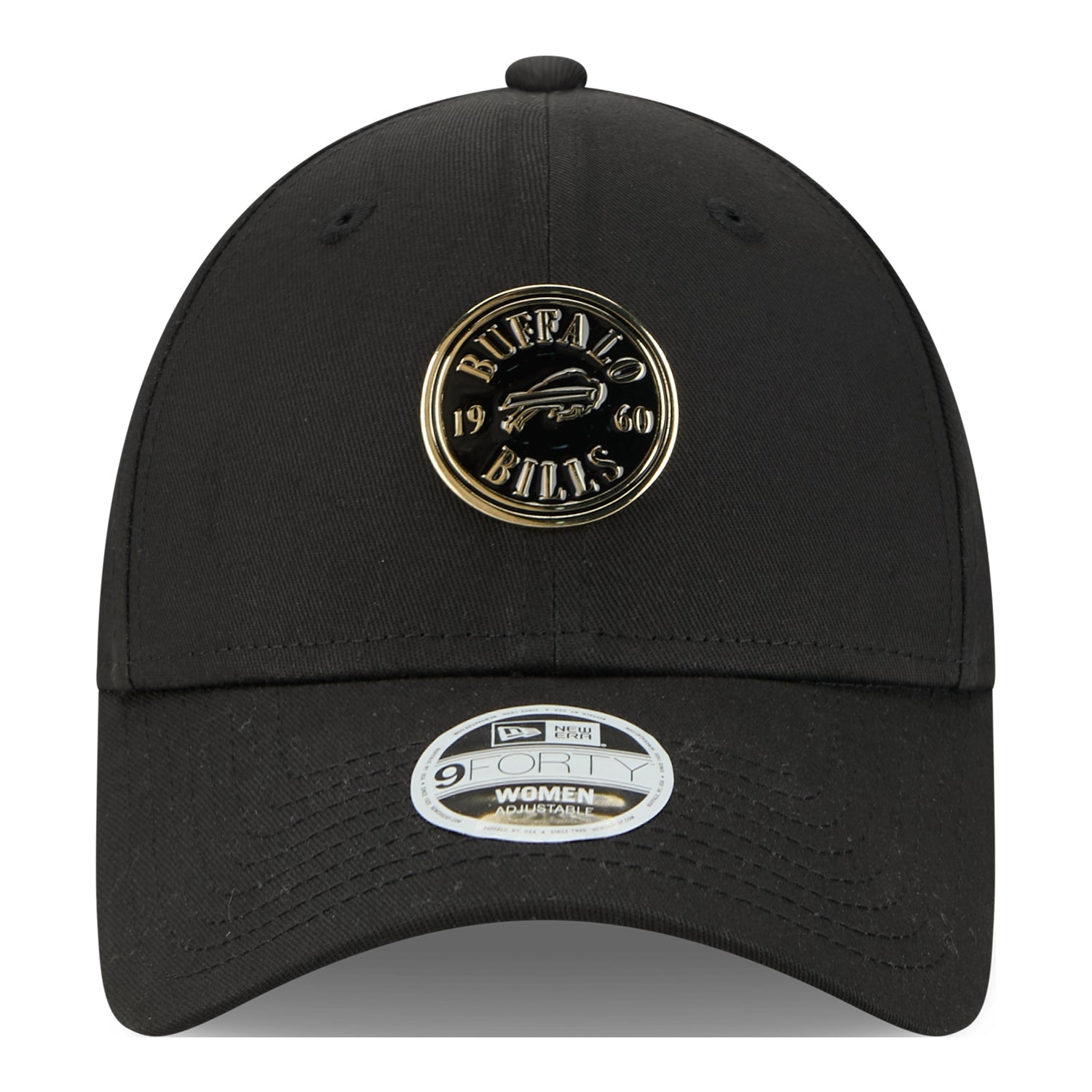 Ladies Buffalo Bills New Era 9FORTY Badge Primary Hat In Black - Front View