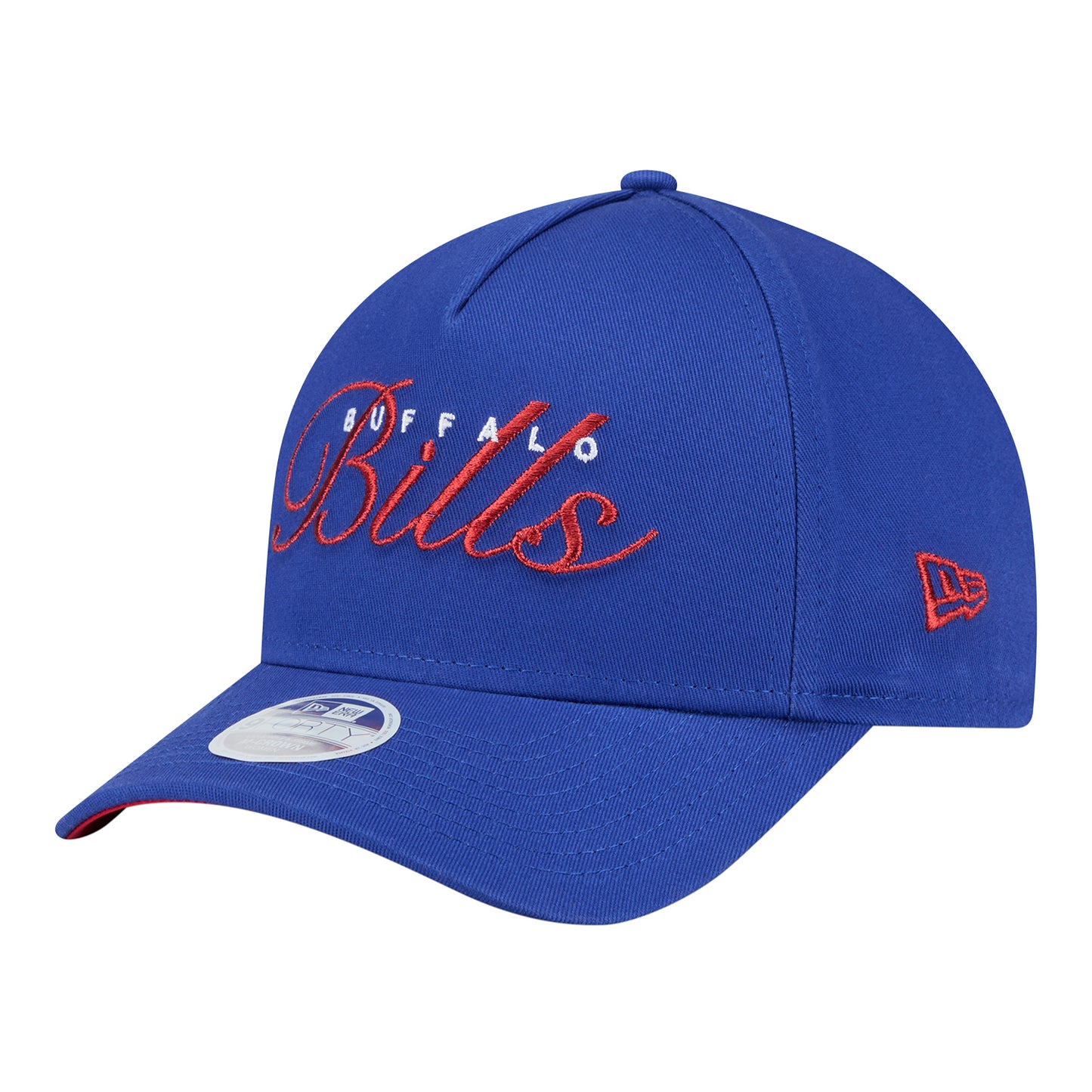 Ladies Buffalo Bills New Era 9FORTY Metallic Script Hat In Blue - Angled Left Side View