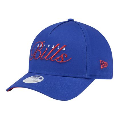 Ladies Buffalo Bills New Era 9FORTY Metallic Script Hat In Blue - Angled Left Side View